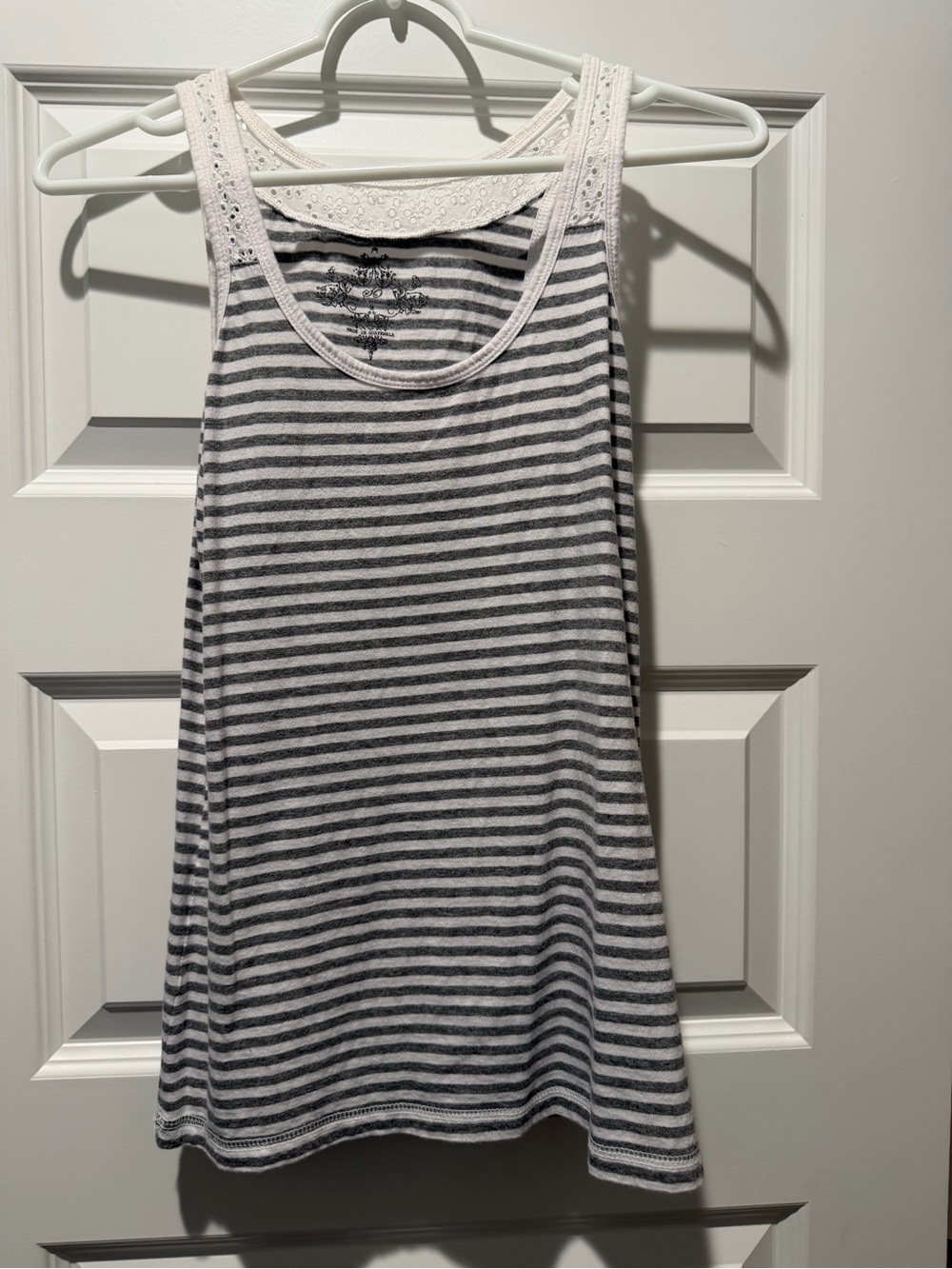 Maurices Striped Lace-Trim Tank Top - White & Gray